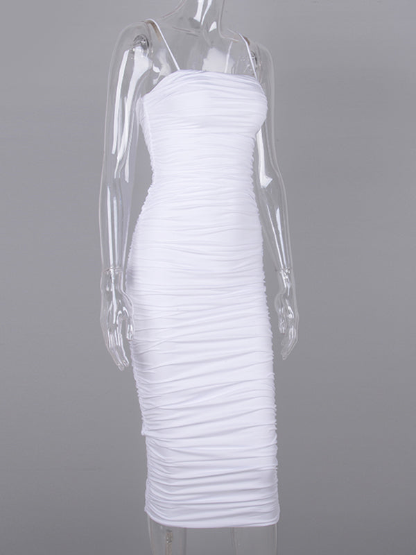 Vestido Midi de Maternidad con Tirantes , Espalda Descubierta y Volantes para Baby Shower