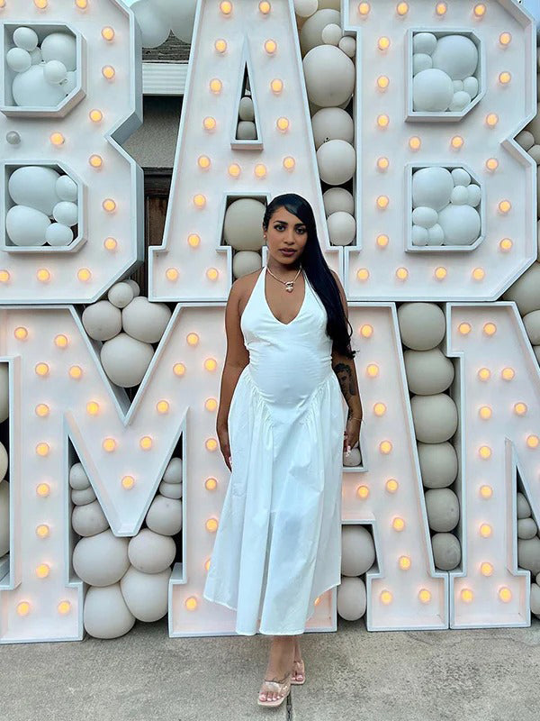 Vestido Maternidad Elegante con Espalda Descubierta para Fiesta de Cóctel y Baby Shower