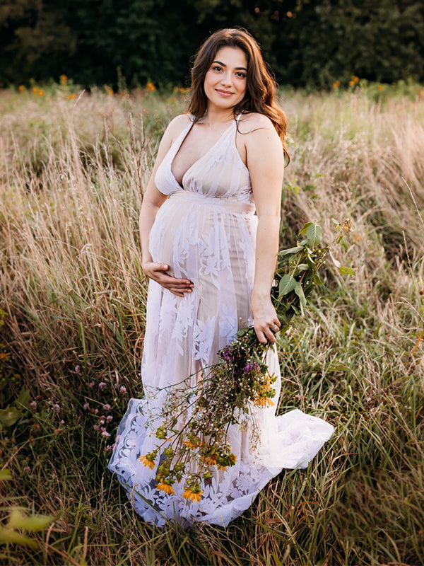 Blanco Encaje Bohemio Fotografía Vestidos de invitada Maternidad Vestido Largo