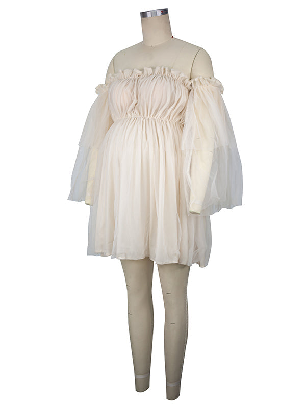 Vestido Mini de Malla para Baby Shower de Tulle con Hombros Descubiertos para Maternidad