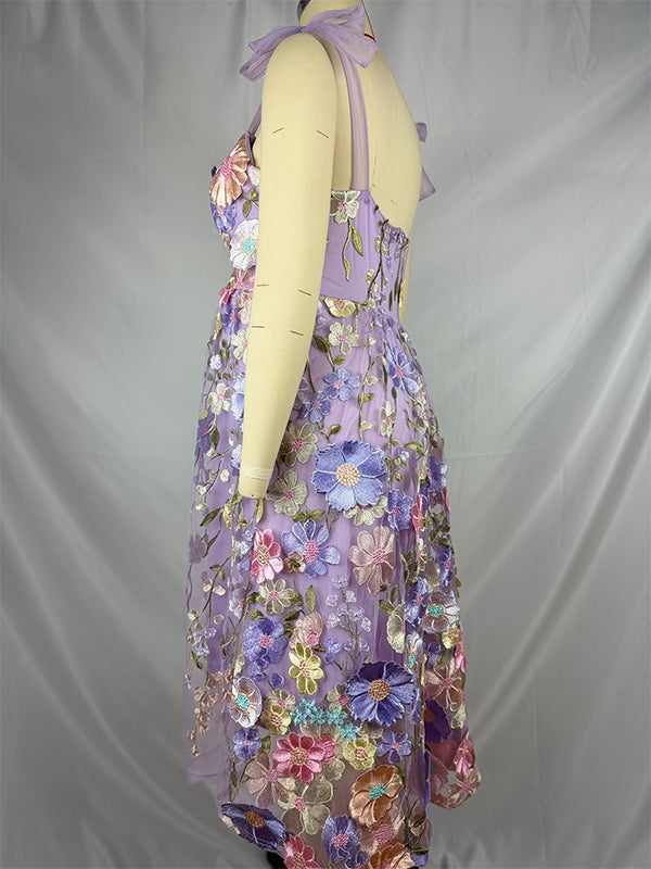 Vestido Maxi de Maternidad Flores Bordadas Tul Gasa para Baby Shower