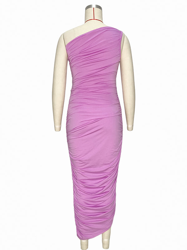 Vestido Midi Elegante con Manga de Un Hombro Fruncido para Baby Shower