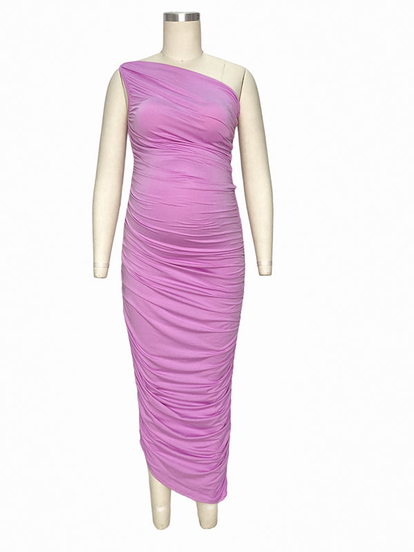 Vestido Midi Elegante con Manga de Un Hombro Fruncido para Baby Shower