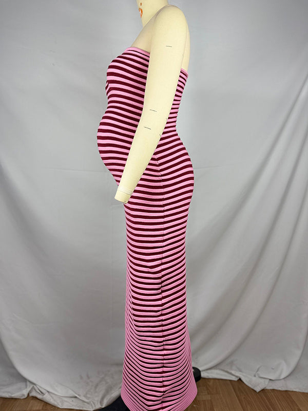 Vestido Para Baby Shower Con Rayas Génerodepunto Escote Y Hombros Descubiertos