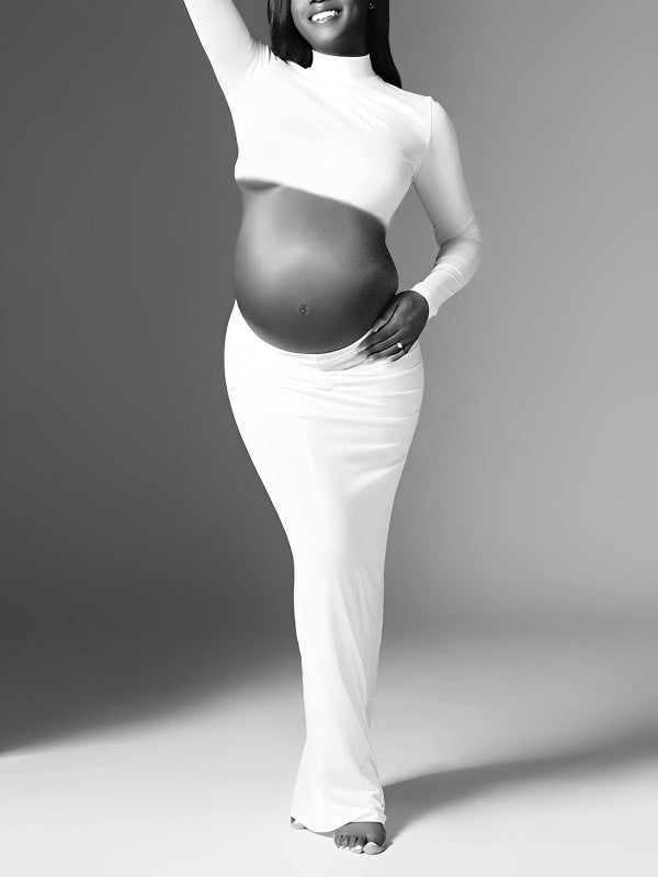 Vestido Maxi De Maternidad Con Cuello Alto Y Volantes, 2 En 1 Para Sesión De Fotos