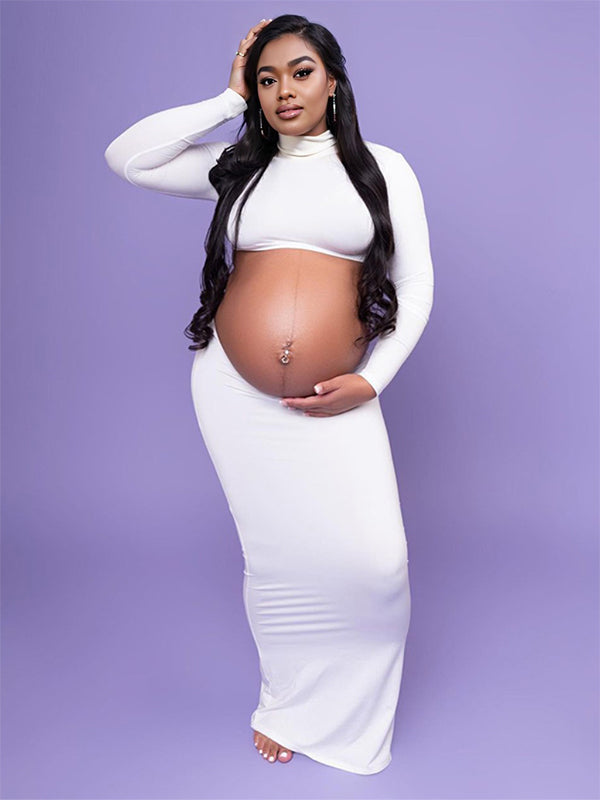 Vestido Maxi De Maternidad Con Cuello Alto Y Volantes, 2 En 1 Para Sesión De Fotos