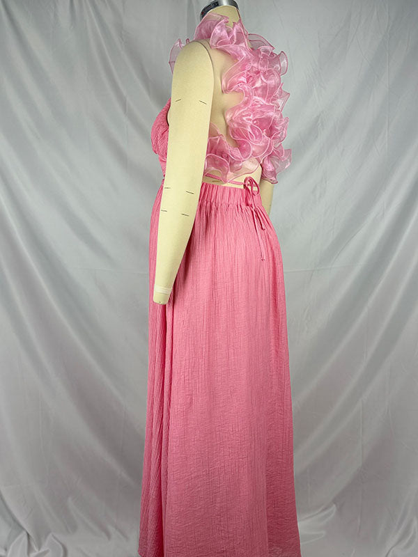 Vestido Maxi Maternidad Tul Con Volantes , Pliegues Y Lazo Para Fiesta Y Baby Shower