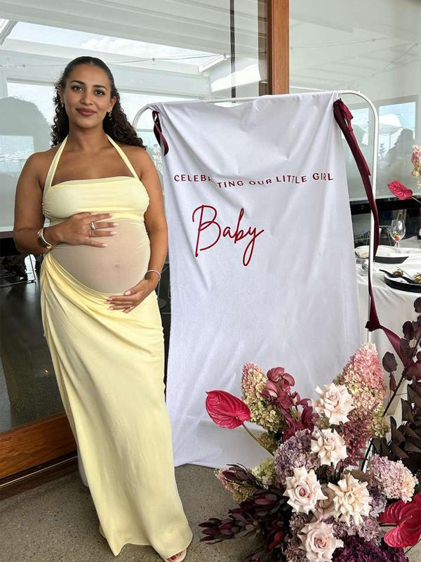 Vestido Largo De Maternidad Con Cuello Halter Y Espalda Descubierta Para Baby Shower