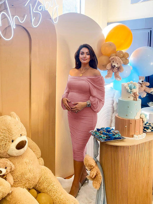Vestido Para Baby Shower Malla con Hombros Descubiertos  Ajustado Elegante