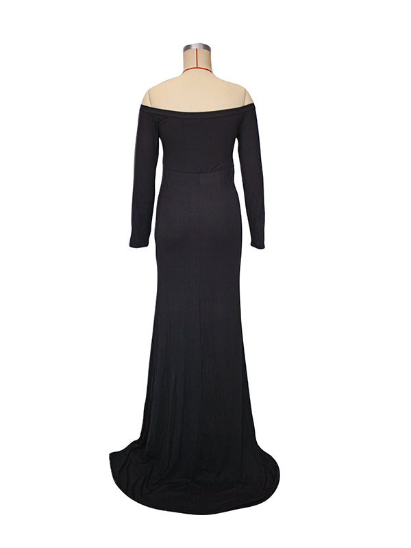 División Lateral Sirena Sin Hombros Ajustado Fotografía Maternidad Vestido Largo