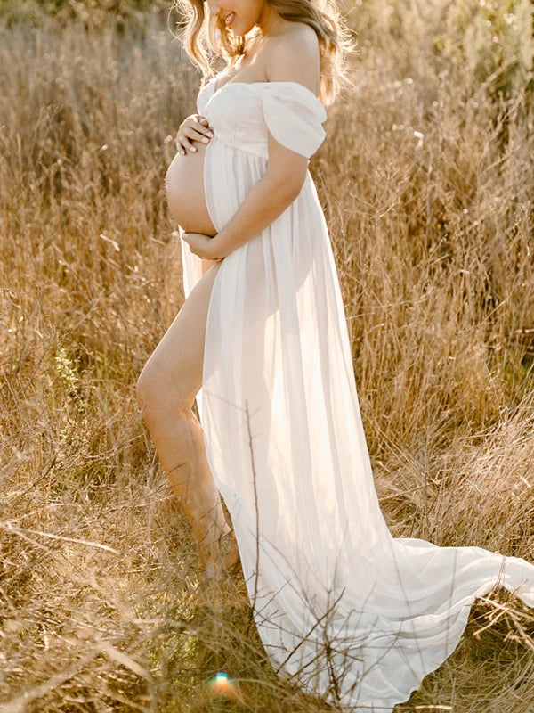 Sin Hombros Granadina Cruz De Pecho Fotografía Maternidad Vestido Largo