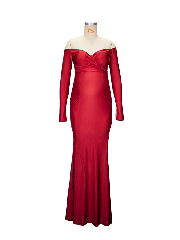 Vestido De Noche Maxivestido Premamá con Sin Hombros