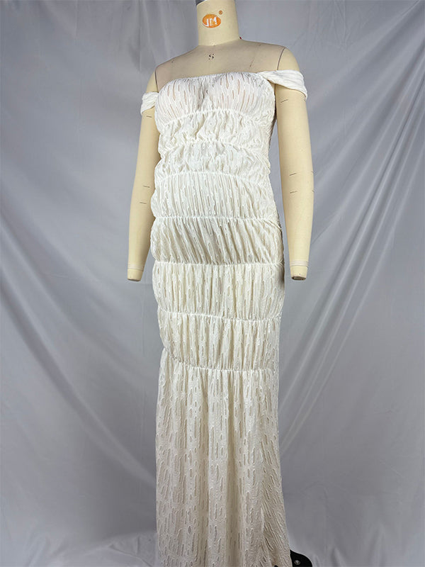 Vestido Maxi De Maternidad Fruncido Con Hombros Descubiertos Para Sesión De Fotos