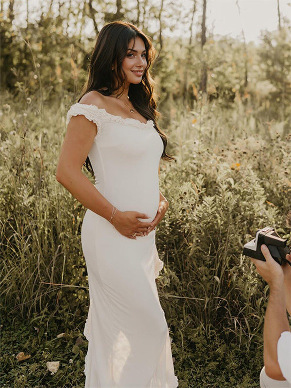 Vestido Largo De Maternidad Con Hombros Descubiertos