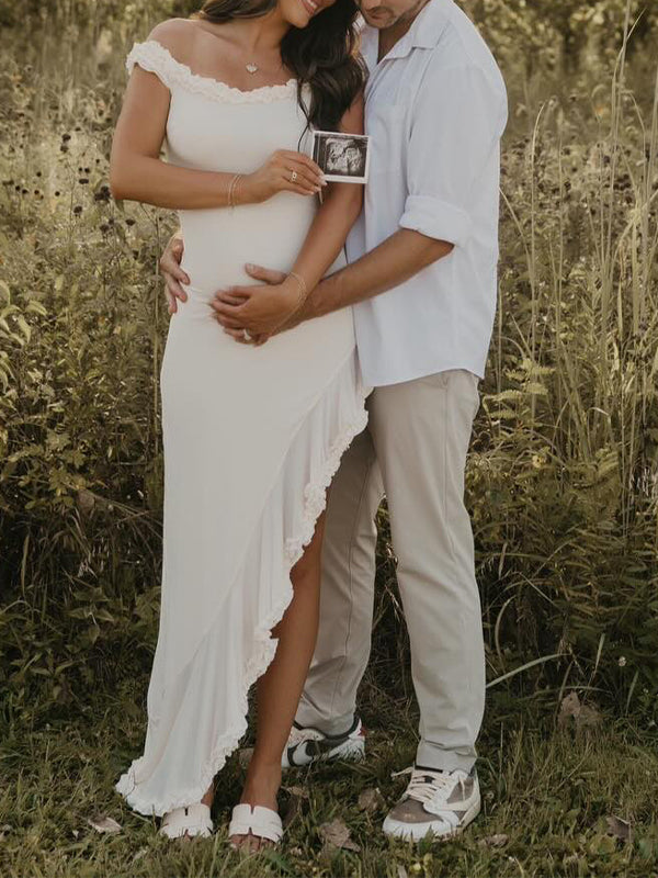Vestido Largo De Maternidad Con Hombros Descubiertos