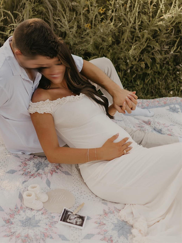 Vestido Largo De Maternidad Con Hombros Descubiertos