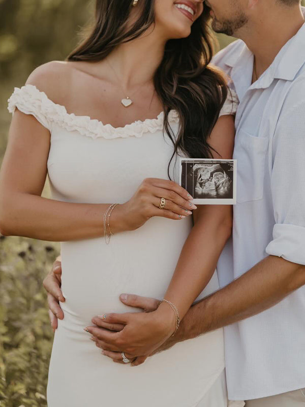 Vestido Largo De Maternidad Con Hombros Descubiertos