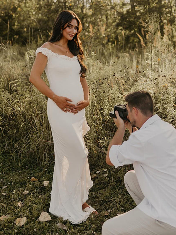 Vestido Largo De Maternidad Con Hombros Descubiertos