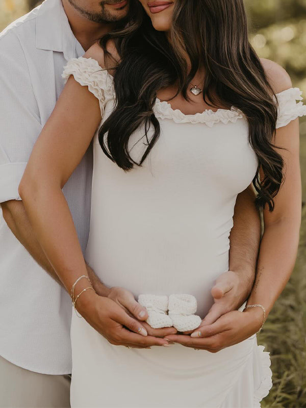 Vestido Largo De Maternidad Con Hombros Descubiertos