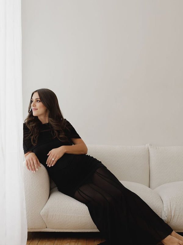 Vestido Largo De Maternidad Con Escote Palabra Y Hombros Descubiertos Para Sesión De Fotos