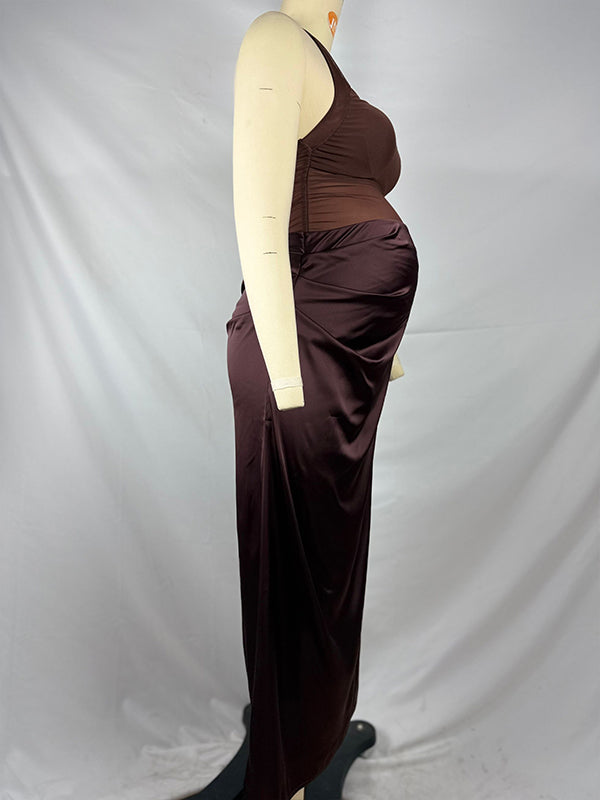 Vestido Largo De Maternidad Con Cuello Halter Y Espalda Descubierta Para Baby Shower