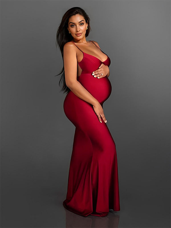 Vestido De Maternidad Para Sesiones Fotográficas Con Tirantes Y Corte Sirena Ajustado