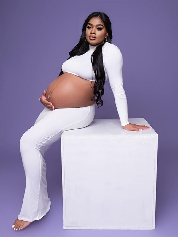 Vestido Maxi De Maternidad Con Cuello Alto Y Volantes, 2 En 1 Para Sesión De Fotos