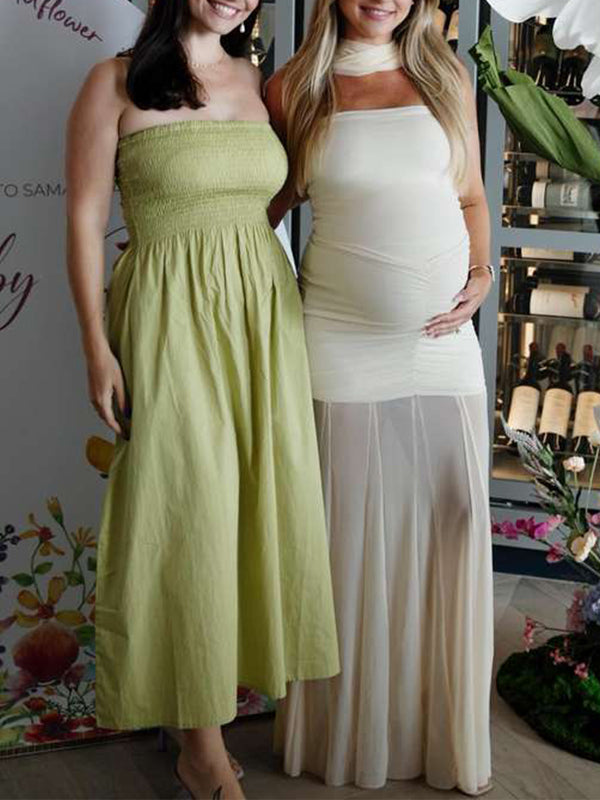 Vestido Largo De Maternidad Con Escote Palabra Y Hombros Descubiertos Para Sesión De Fotos