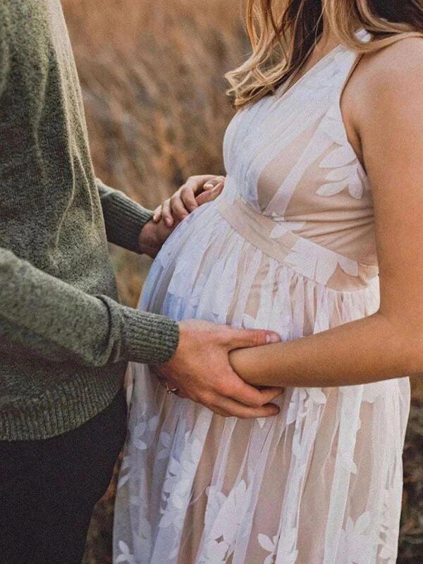 Blanco Encaje Bohemio Fotografía Vestidos de invitada Maternidad Vestido Largo