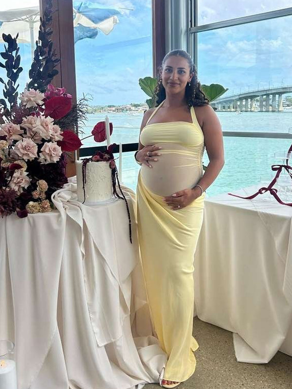 Vestido Largo De Maternidad Con Cuello Halter Y Espalda Descubierta Para Baby Shower
