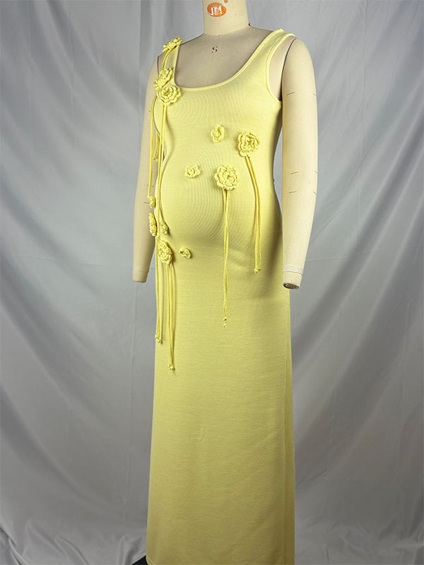 Vestido Maxi de Maternidad Elegante con Flores 3D para Vacaciones y Sesiones de Fotos