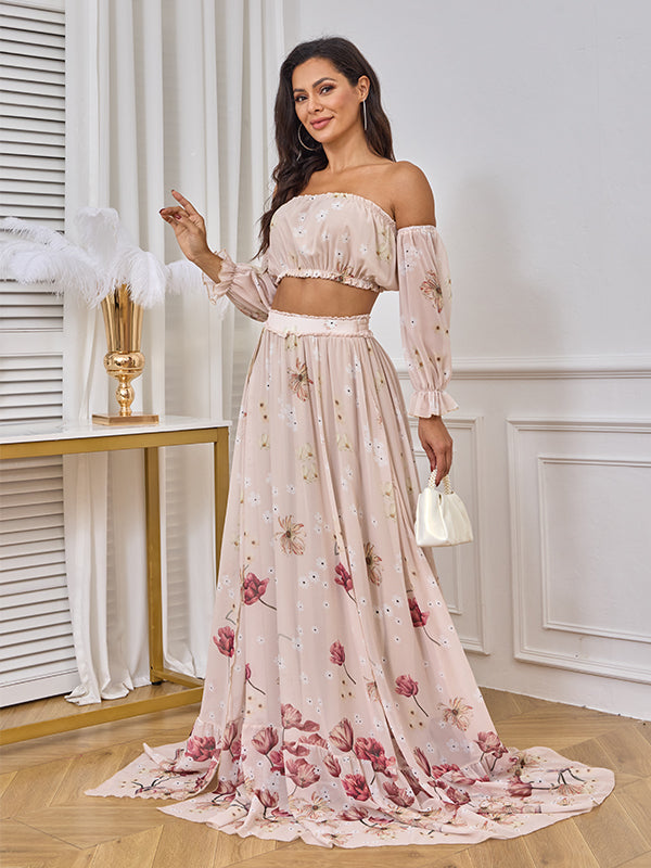 Vestido Premamá Boho Impresión con Sin Hombros y Tela De Cultivo Bandeau