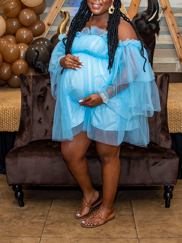 Vestido de Premama Para Baby Shower con Sin Hombros Tul Tutu Y Bandeau
