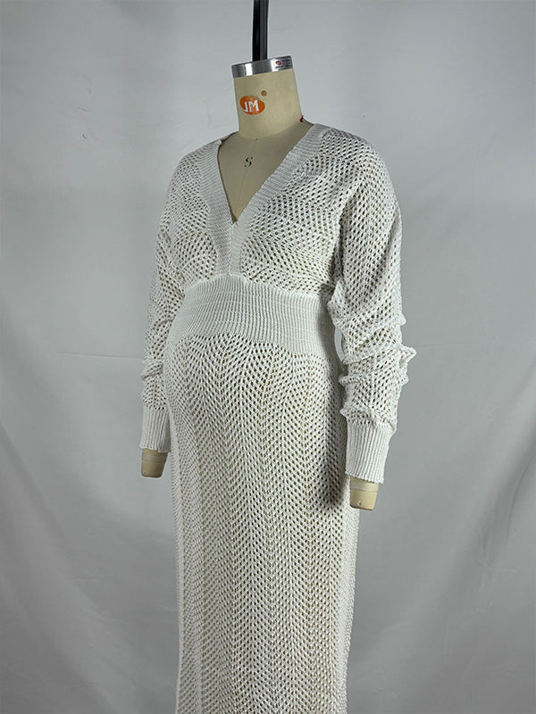 Vestido Para Embarazadas Con Génerodepunto, Calado Y Manga Farol