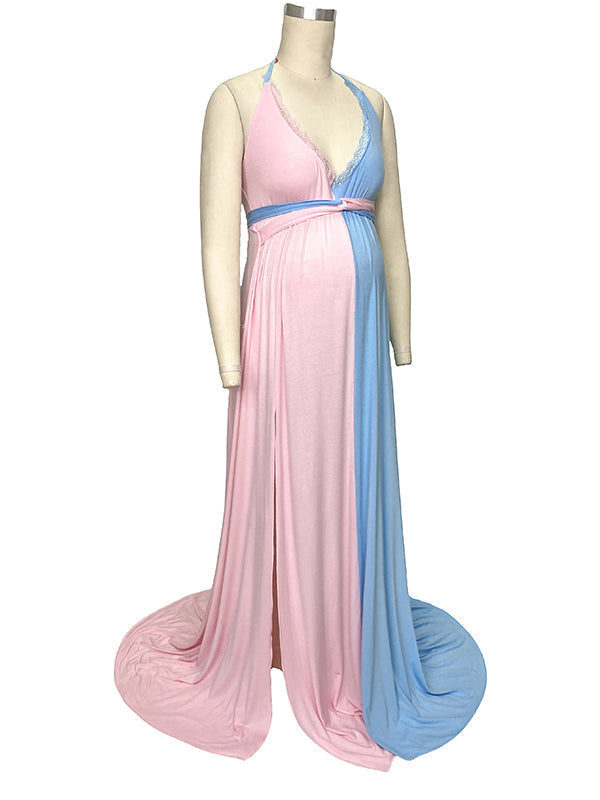 Vestido Largo De Maternidad Con Encaje Y Espalda Descubierta