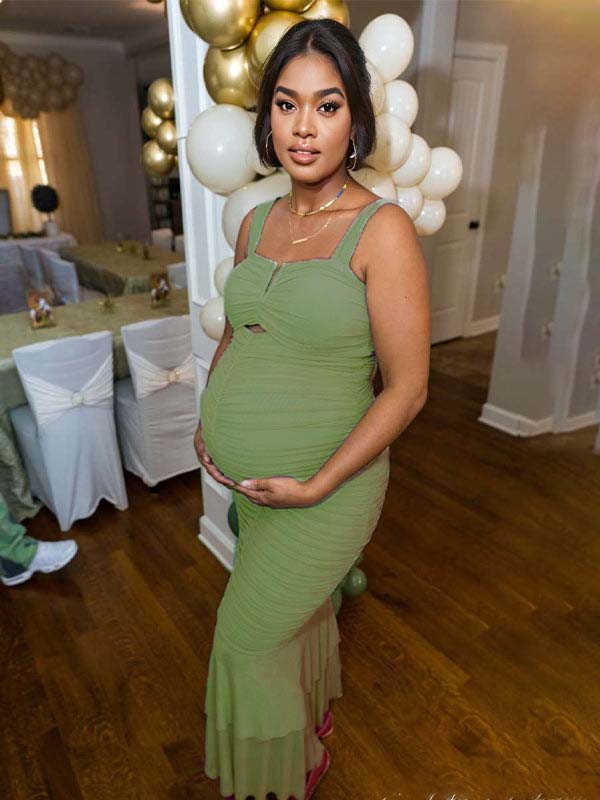 Condole Cinturón Acanalado Bodycon Recorte Sirena Sin Mangas Maxivestido Premamá Babyshower
