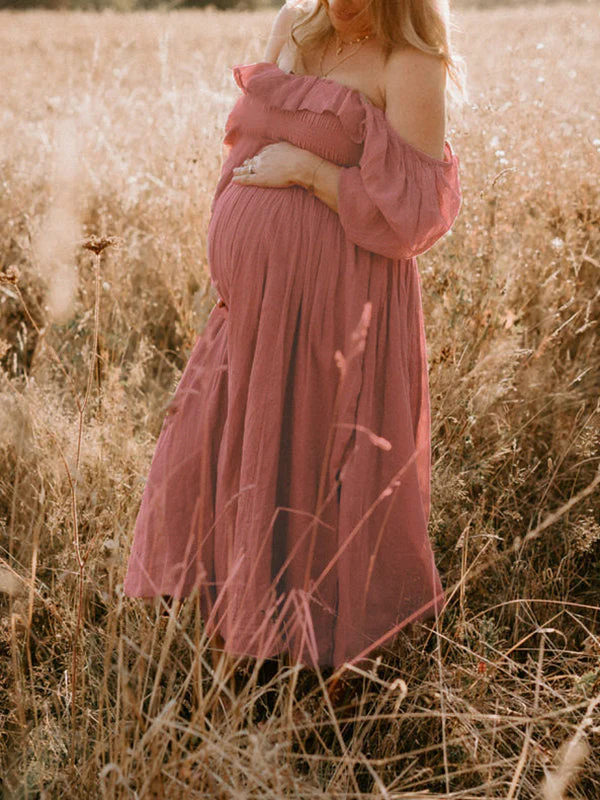 Rosa Bohemio Fluido Amigable Con El Bache Hombros Descubiertos Vestidos De Foto De Maternidad