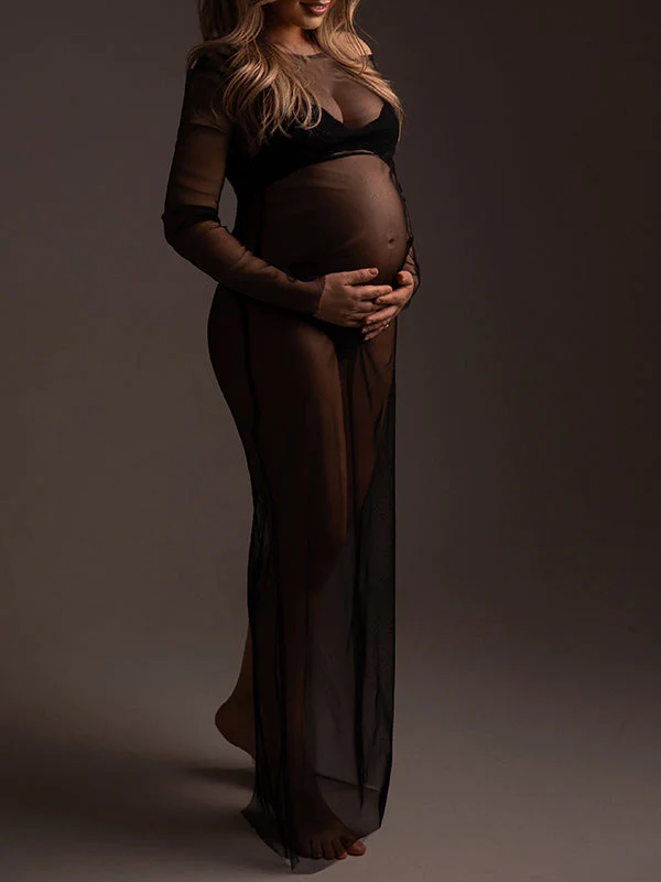 Vestido De Foto De Maternidad con Tul Transparente Largo