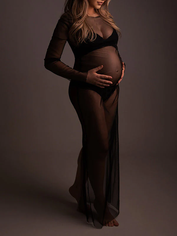 Vestido De Foto De Maternidad con Tul Transparente Largo