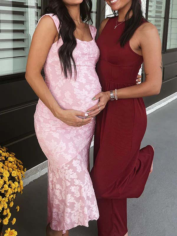 Rosa Encaje Acanalado Corsé Alto-bajo Depósito Sirena Para Baby Shower Maternidad Vestido Largo