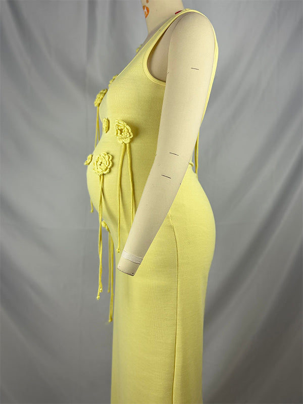 Vestido Maxi de Maternidad Elegante con Flores 3D para Vacaciones y Sesiones de Fotos