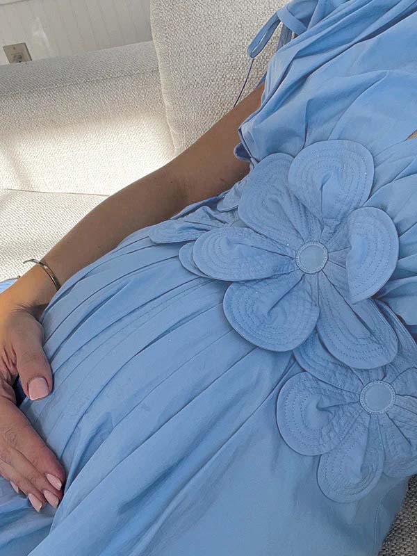 Vestido Maxi Maternidad Elegante Con Pliegues Para Vacaciones
