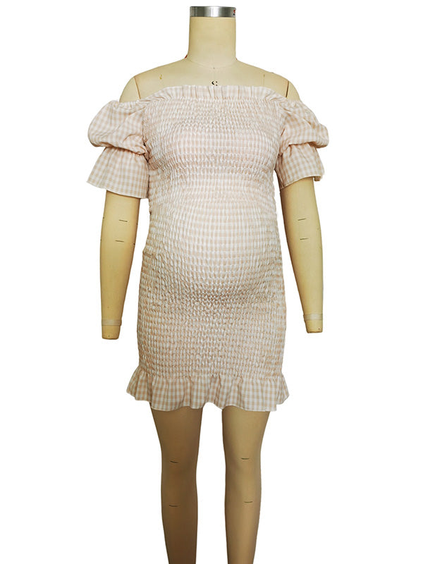 Volantes Hombros Descubiertos Manga Larga Ajustado Vestidos Para Baby Shower