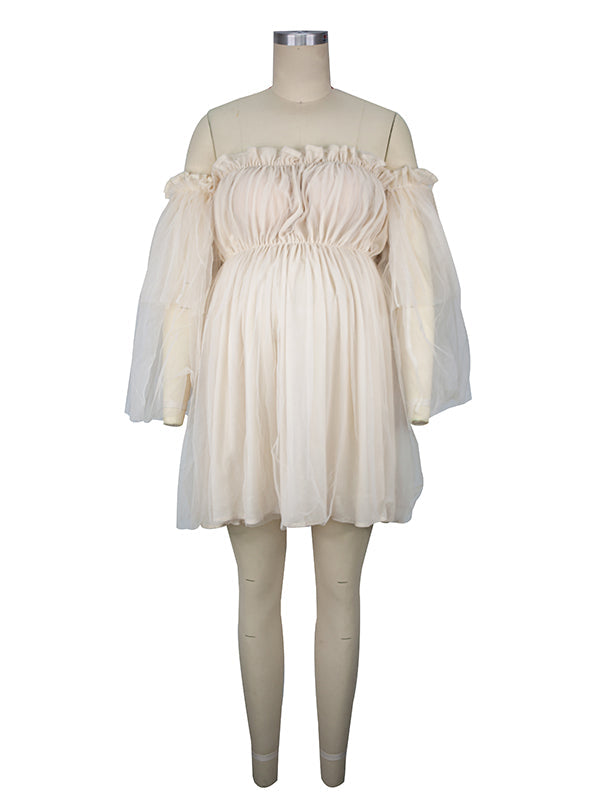 Vestido Mini de Malla para Baby Shower de Tulle con Hombros Descubiertos para Maternidad