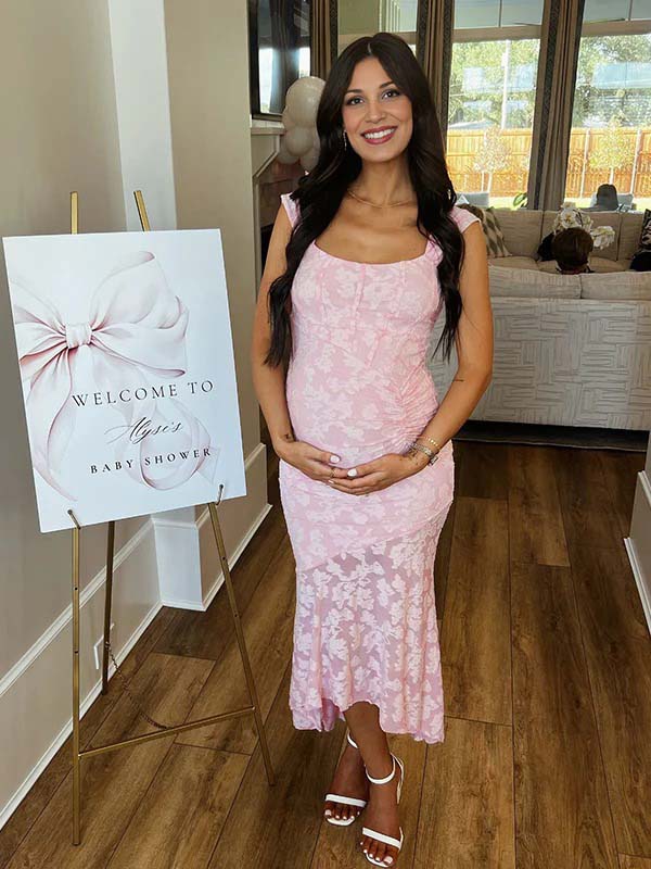 Rosa Encaje Acanalado Corsé Alto-bajo Depósito Sirena Para Baby Shower Maternidad Vestido Largo