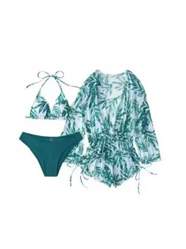 Bañador Premamá De Tres Piezas Con Estampado De Hojas De Palma Para Mujer