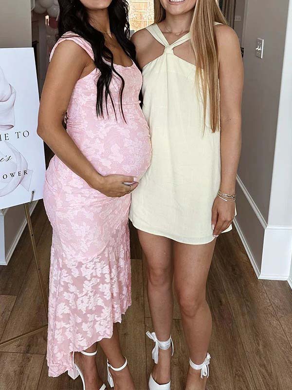 Rosa Encaje Acanalado Corsé Alto-bajo Depósito Sirena Para Baby Shower Maternidad Vestido Largo