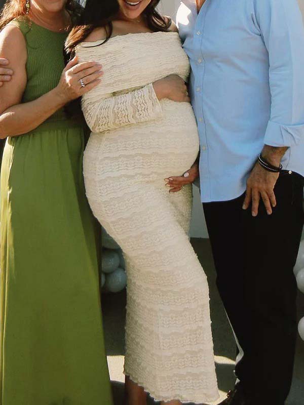Vestido Largo Falbala Elegante De Maternidad Con Volantes Para Baby Shower
