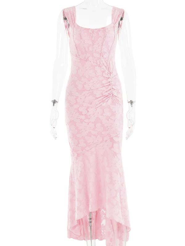 Rosa Encaje Acanalado Corsé Alto-bajo Depósito Sirena Para Baby Shower Maternidad Vestido Largo