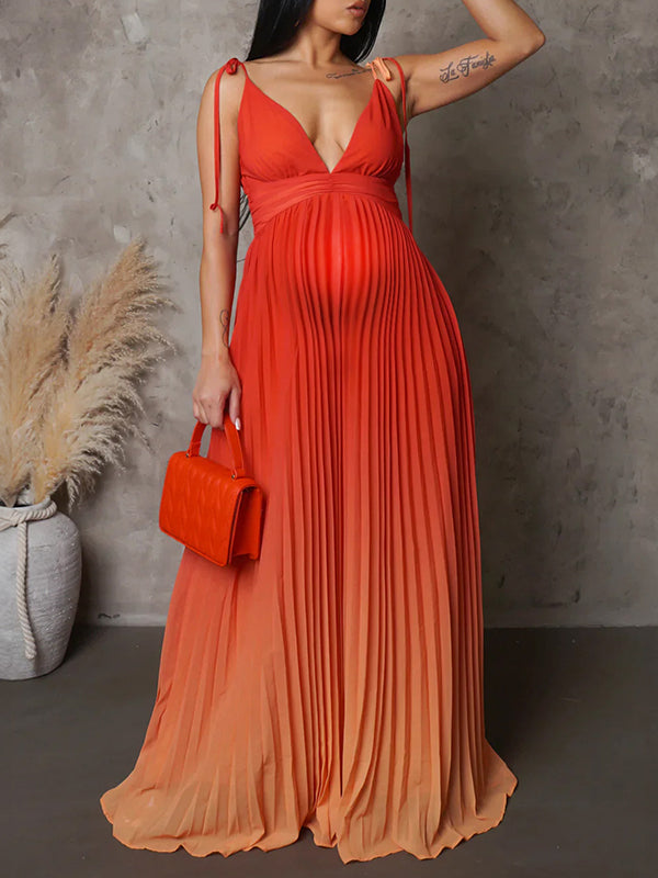 Amigable Con El Vientre De Tirantes Plisado Color Degradado Para Baby Shower Maternidad Vestido Largo